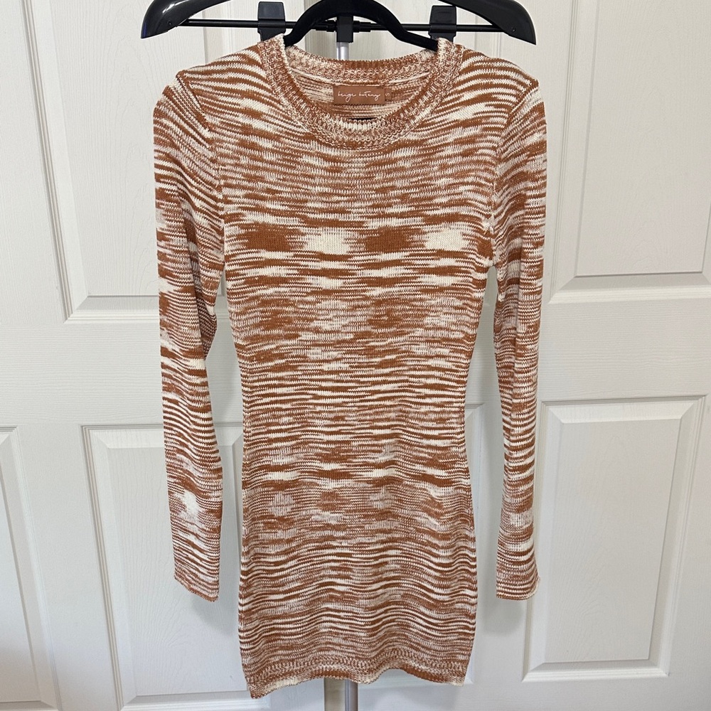 Elegant Brown and Cream Midi Dress
